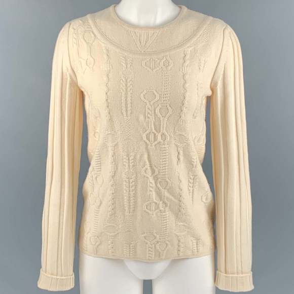 HERMES Sweaters - HERMES Cream Virgin Wool Textured Sweater
